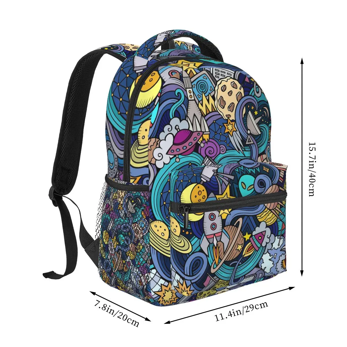 Colour Alien Rocket Spaceship Student Backpack School Bag Hiking Travel Daypack for Boys Girls Fashion Bookbag Shoulder Bags