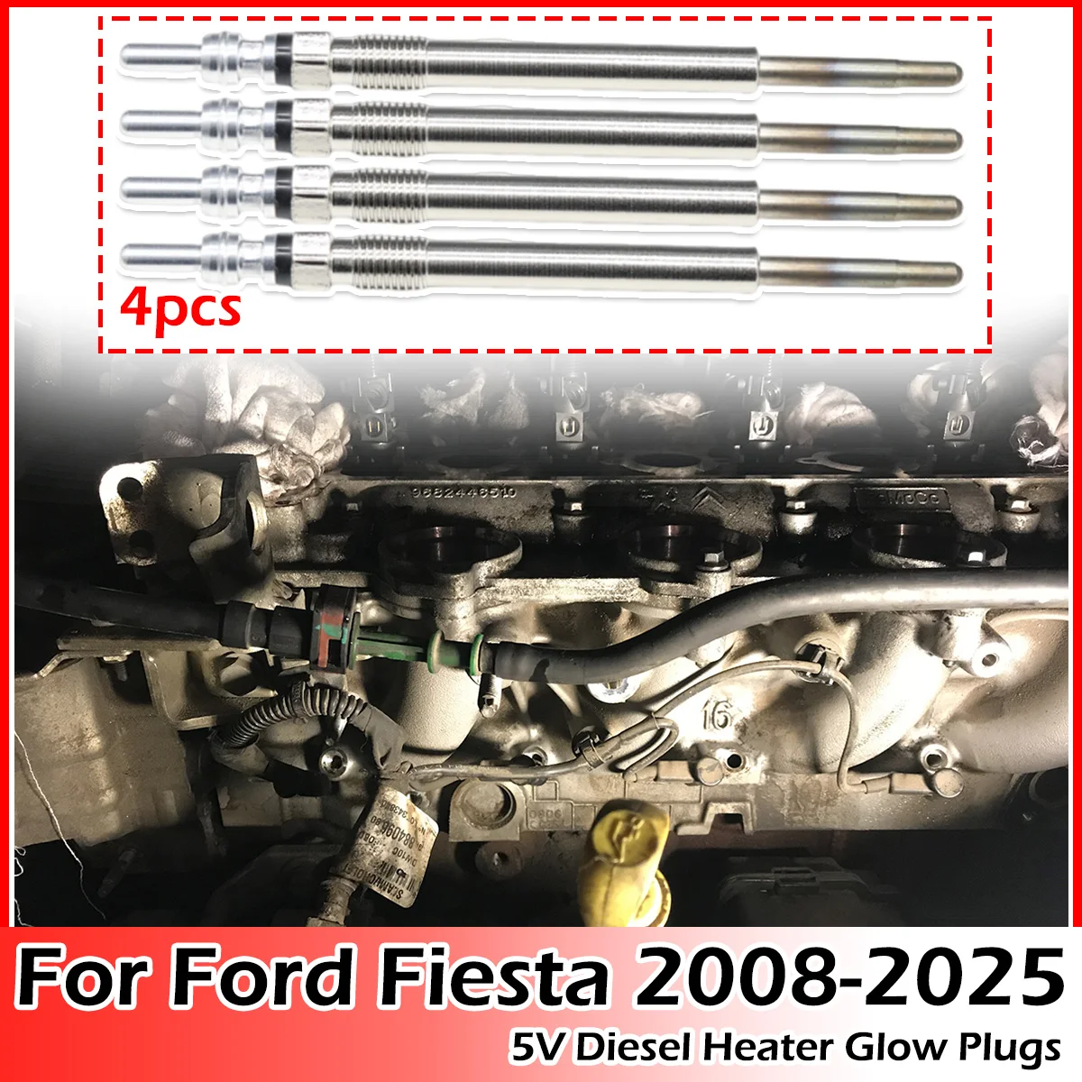 

4PCS Diesel Heater Nickel Plating Glow Plugs 5V Car Replacement parts For Ford Fiesta 2008-2025 1.4 1.5 1.6 TDCi AV2Q6M090BA
