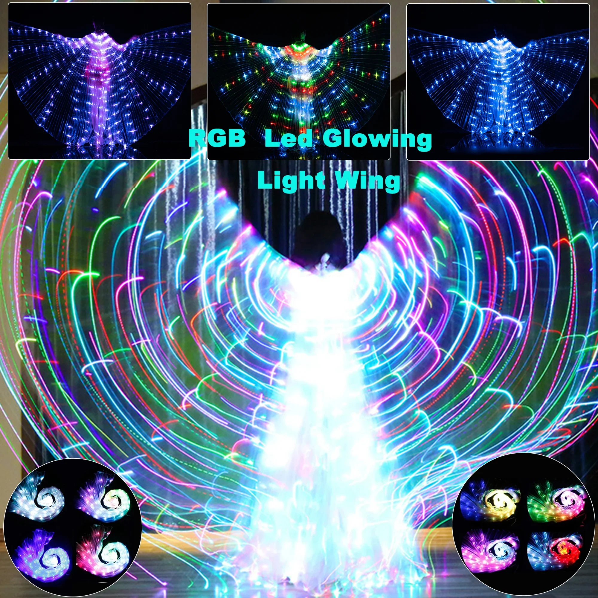 

Rainbow Colorful Alas RGB Led Isis Wings Button Control Dancewear Stage LED Glowing Wing 28 Light Up Mode Luminous Dancing Wing