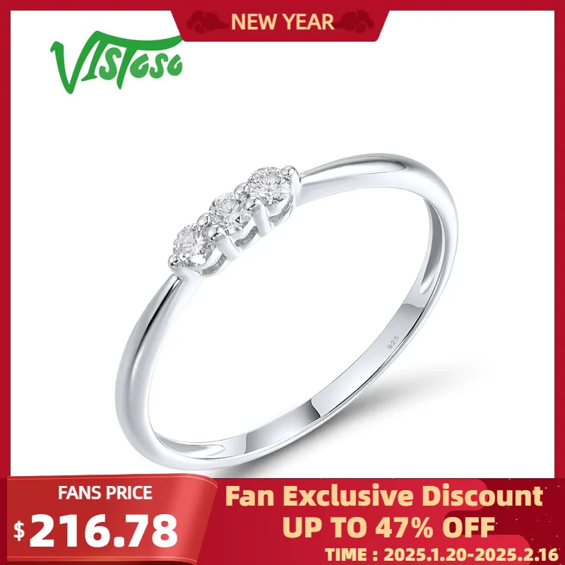 VISTOSO Gold Rings For Lady Real 14K 585 White Gold Sparkling Diamond Promise Engagement Anniversary Gift Dainty Fine Jewelry