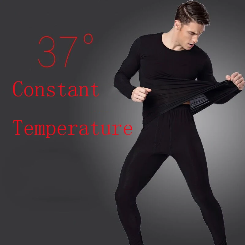 Ropa interior térmica de temperatura constante para hombre, ropa interior elástica ultrafina, sin costuras, larga, para invierno, 37 grados