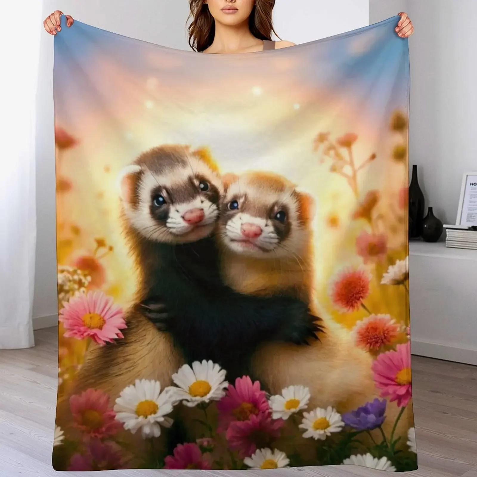 

Ferrets First Valentine's Day Throw Blanket Color Fast Cozy Throw Blanket