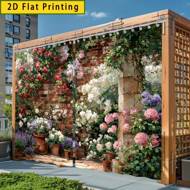 

VIKAMA Rustic Floral Wall Pattern Outdoor Set Waterproof Indoor Curtain Window Covering Bohemian Style Home Patio Decoration