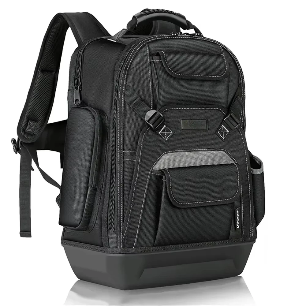 New High Quality Heavy Duty Canvas Tool Backpack Tool Bag Multi-pocket Plastic Bottom for Electrician Woodworker Tool Bag