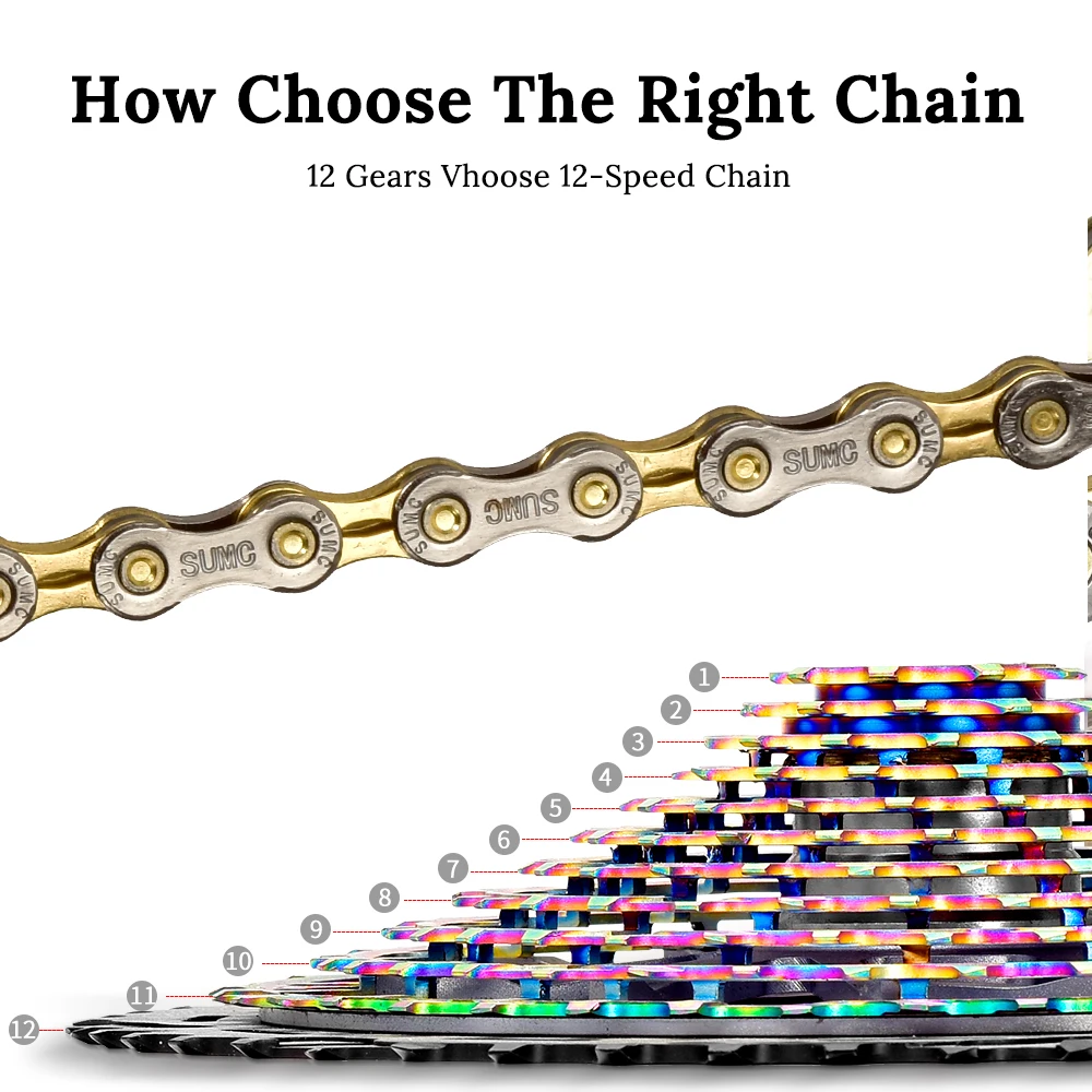 SUMC Bicycle Chains 8 9 10 11 12 Speed 116 Link MTB Road Bike Chains 8V 9V 10V 11V 12V Half Hollow for SHIMANO SRAM Campagnolo