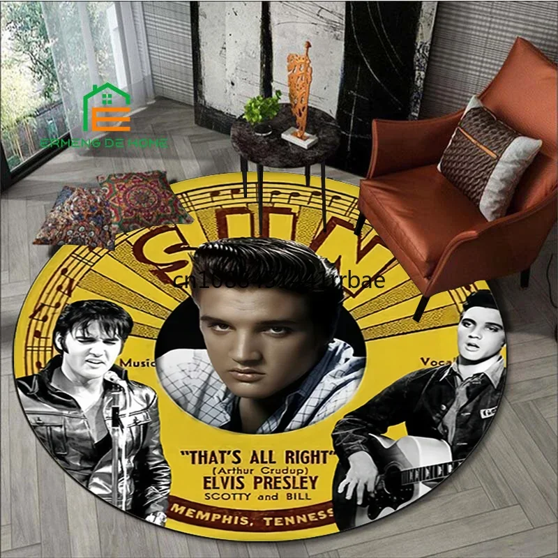 EE-Elvis Presley Retro printed Printed Round Area Rug Round Carpet Living Room Children\'s Bedroom Playroom Non-slip Floor Mat