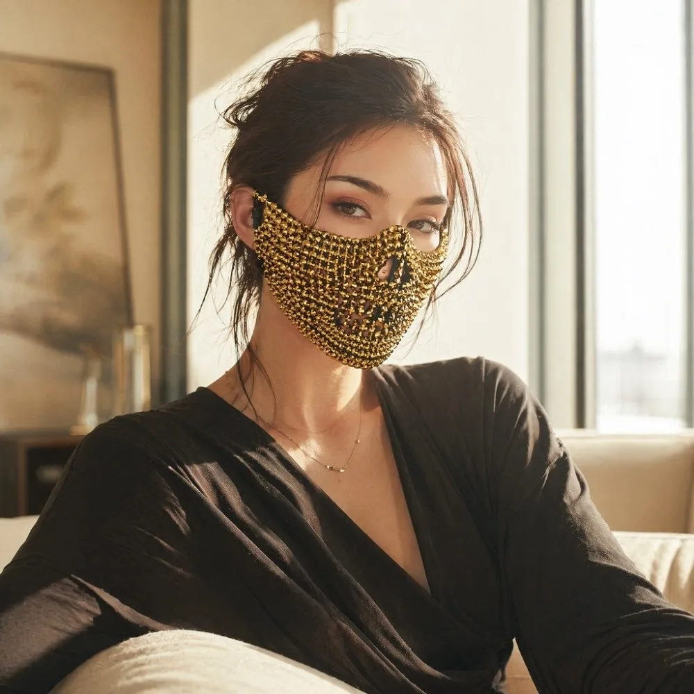 Full Rhinestone Half Face Skull Mask Punk Shining Cosplay Mask Handcrafted Rock Style Masquerade Mask Ghostly Knight Cosplay