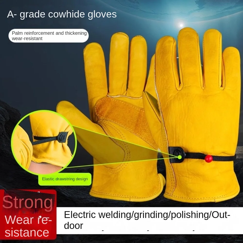 

1 Pair Yellow Cowhide Gloves Soft Flame Retardant Welding Gloves Finger Guards Welder Supplies Work Gloves Workplace
