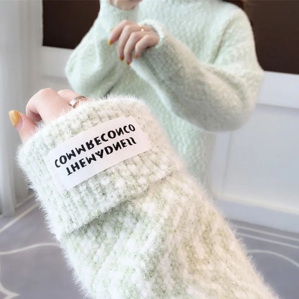 

Women's Thick Line Turtleneck Sweater Loose Fit Casual Style Macaron Color Autumn Winter Fashion Outer Wear