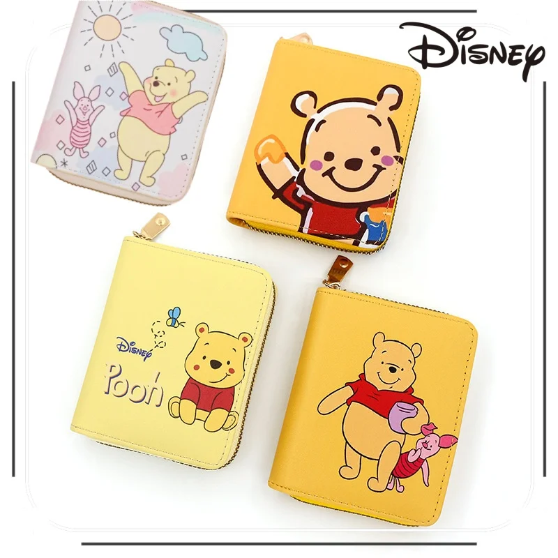 

Disney Winnie Pooh Wallet Anime Figures Cartoon Bear Printed ID Card Bags Student Coin Purse PU Short Multi-layer Zipper Wallet