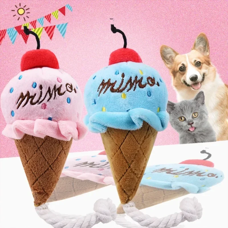 Plush Dog Chew Toys Cute Ice-cream Squeaky Toy Chihuahua Yorkie Funny Toy for All Puppy Interactive Birthday Gifts Pet Supplies