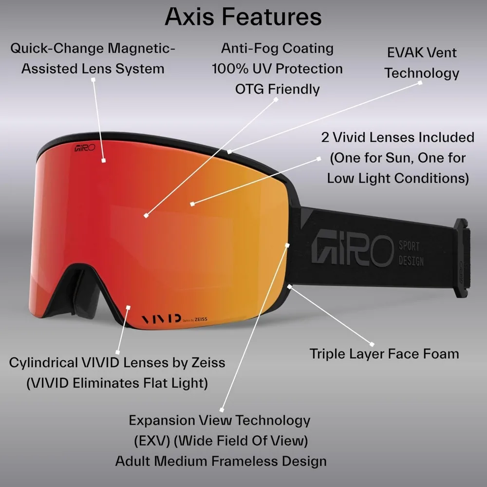 Quick Change Snowboard Goggles for Men with 2 Vivid Lenses, Anti-Fog Technology, Over-The-Glasses Compatibility