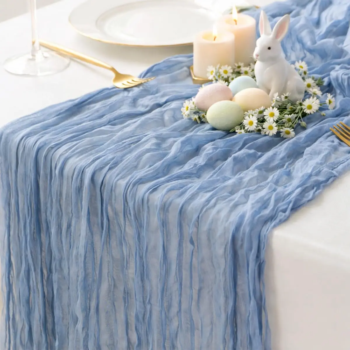 

10pcs Cheesecloth Table Runner Dusty Blue Gauze Fabric Boho Rustic for Wedding Easter Spring Birthday Baby Bridal Shower Decor