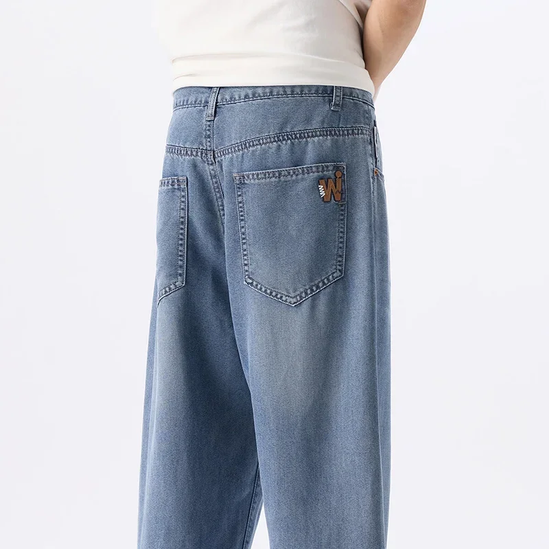 جديد المضادة للتجاعيد لينة ليسلر الجينز الرجال رقيقة فضفاضة مستقيم موضة الكورية مريحة واسعة السراويل الدنيم السراويل الرجال الشارع الشهير