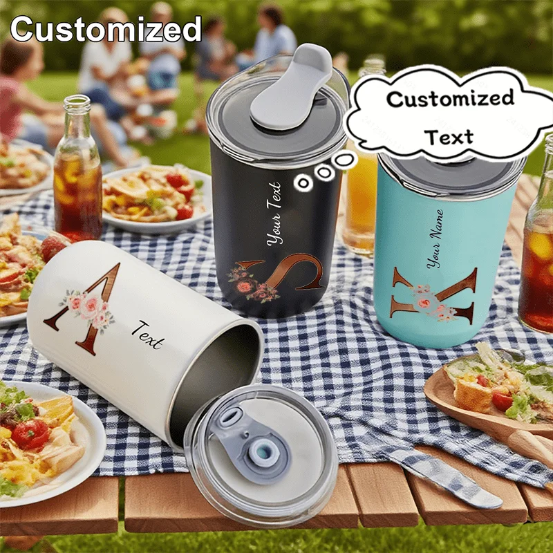 Custom Floral Monogram Initial Tumbler, Personalized Text Stainless Steel Travel Cup with Lid, Reusable Coffee Mug.