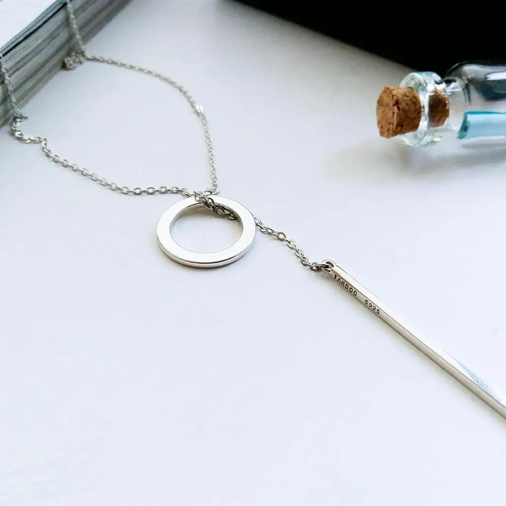 INS أسلوب بسيط قلادة طويلة قلادة للنساء رومانسية 925 فضة الذهب اللون فضي اللون هدايا thdaFine مجوهرات #3