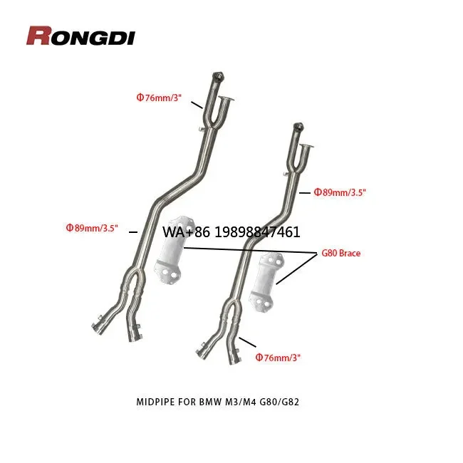 

Tuning 3.5 Inches Exhaust MidPipe for BMW M3/M4 G80/G82/G83 3.0T 2021-2023 Stainless Steel Exhaust Single Mid Pipes with Brace