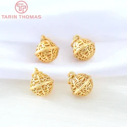 (5180) 4PCS 11x10MM 24K Gold Color Brass Small Bell Hollow Charms Pendants High Quality DIY Jewelry Making Findings Wholesale