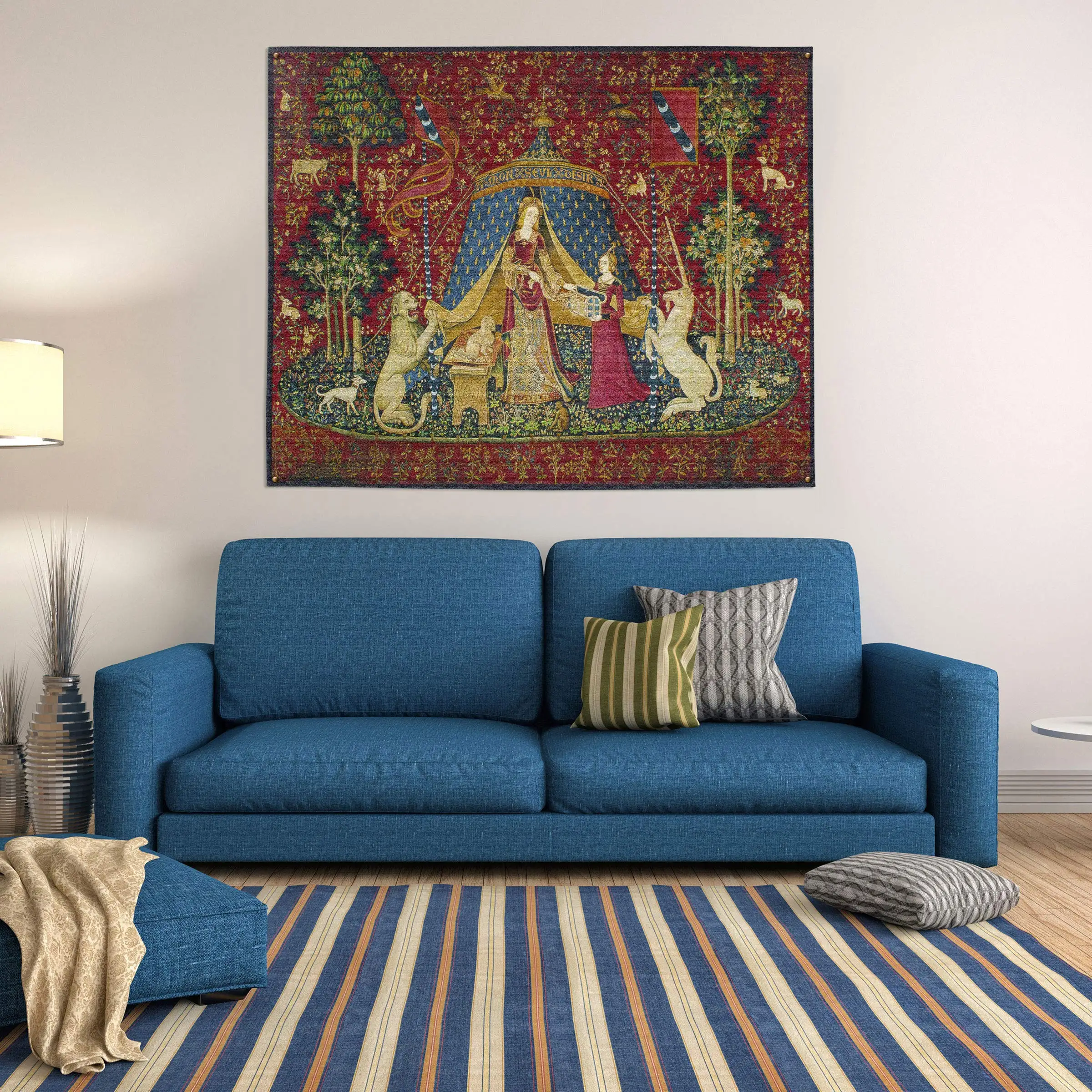 The Lady and The Unicorn | Woven Tapestry Wall Art Hanging | Historic Middle Ages Tapestry Reproduction | 100% Cotton