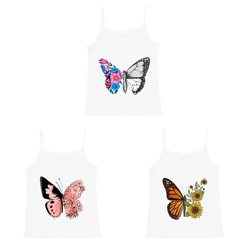 

Three-piece Butterfly Printed Tank Vest Y2k Retro Sleeveless Vest Personality White Sleeveless Aesthetic Harajuku Street Clothes