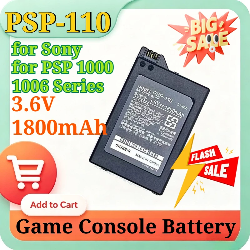 

PSP-110 3.6V 1800mAh Li-ion Replacement Battery for Sony PSP 1000 1006 Series Handheld Game Console Long Lasting Game Battery