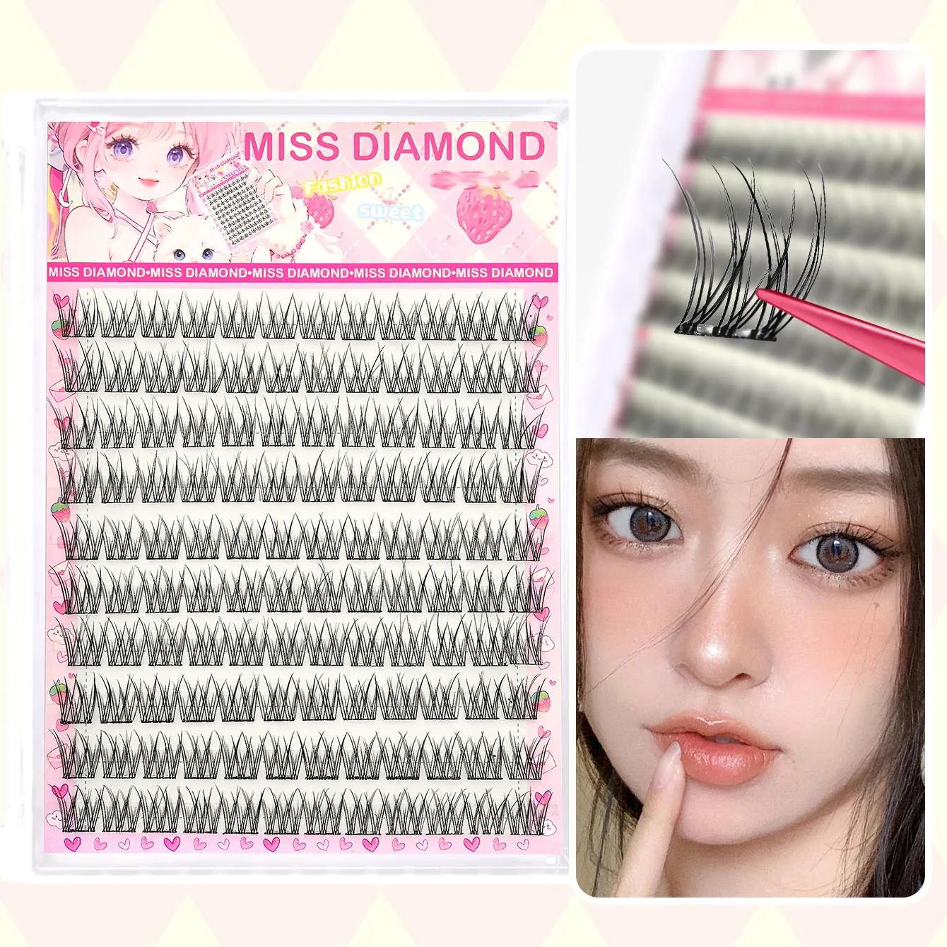 Self-Adhesive Eyelash Clusters No Glue Needed 120Pcs Natural C-Type Cured Self-Adhesive Eyelash Extension Press-On Lashes