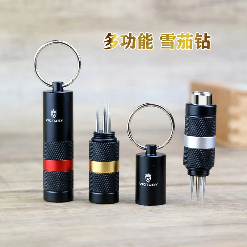 Portable Cigar Draw Enhancer Cigar Cutter Punch Pocket Metal Holder Bullet Hole Cut with Cigar Drill Needle Tools Gadgets