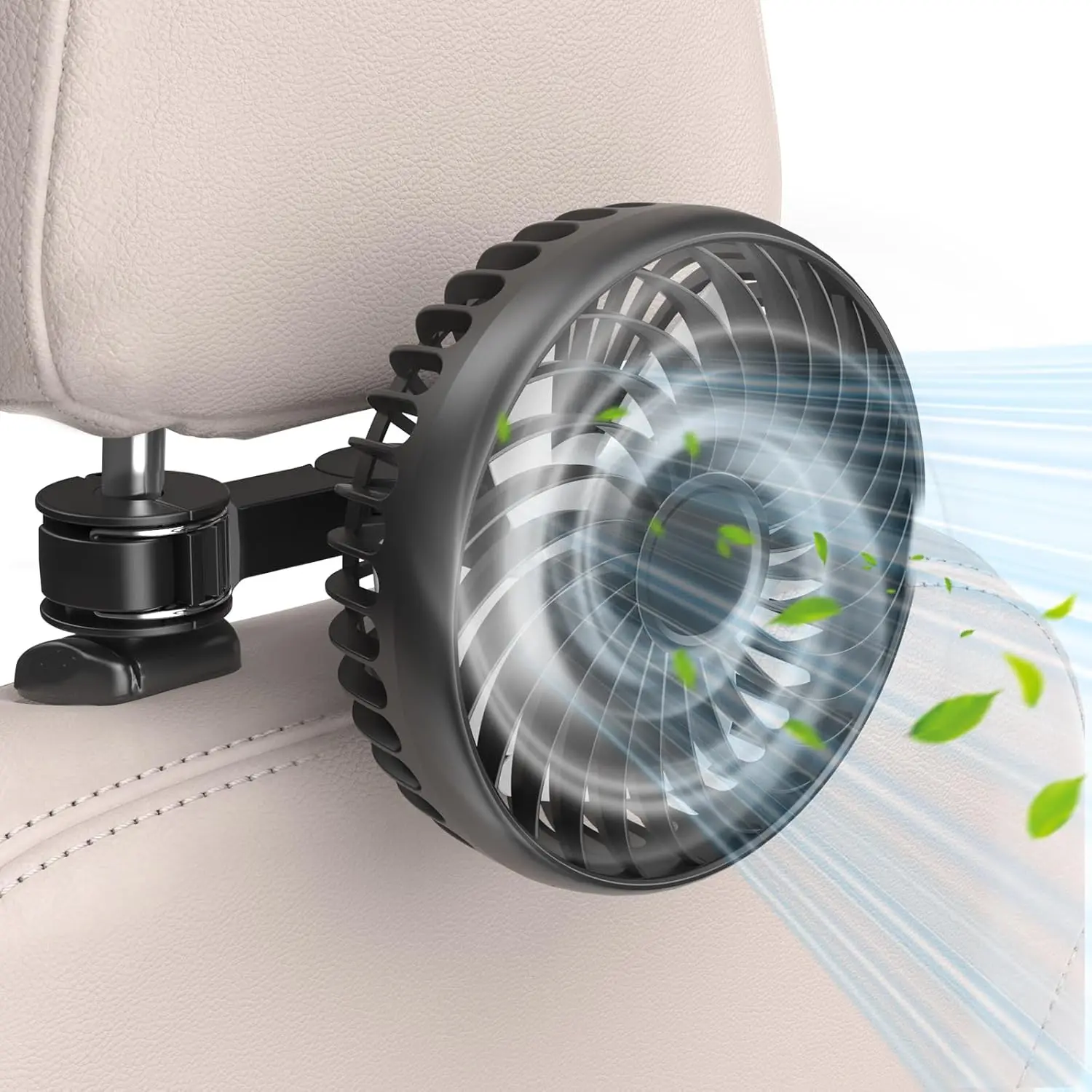 USB Car Fans For Backseat：5.39in Portable Car Cooling Fan With 3 Speeds, Quiet Brushless Motor, Rotatable Air Ventilation For