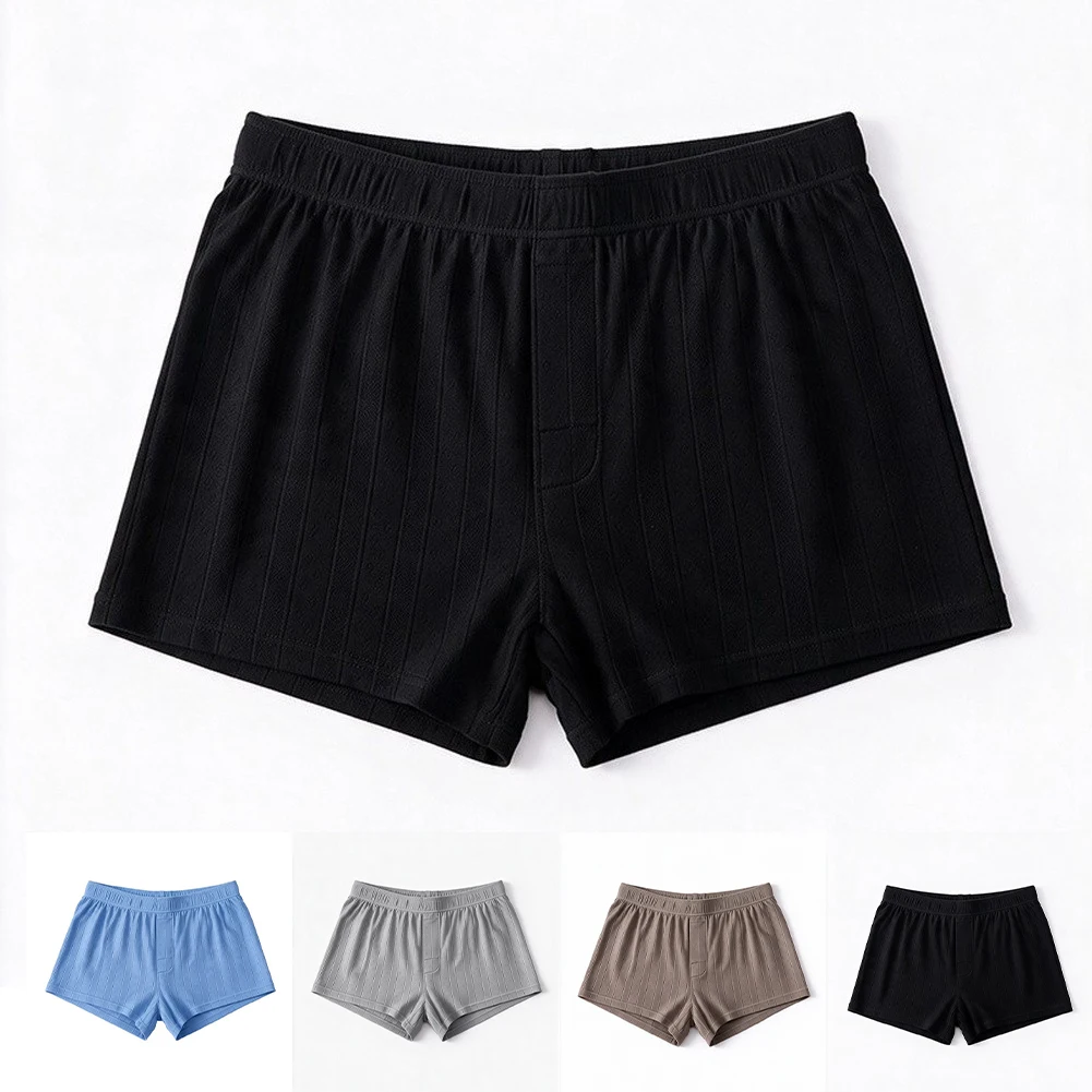 Comfortable Middle Waist Men Stretch Ribbed Home Shorts Breathable Boxers Shorts Trunks Man Casual Sleep Bottoms