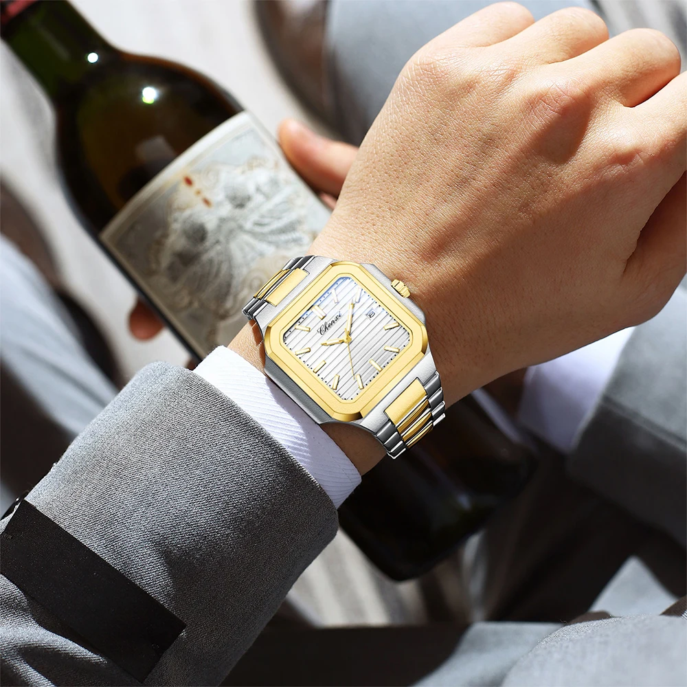 CHENXI Reloj de pareja Oro Plata Moda Casual Hombres Mujeres Relojes Calendario Banda de acero luminosa Relojes de pulsera de cuarzo para parejas