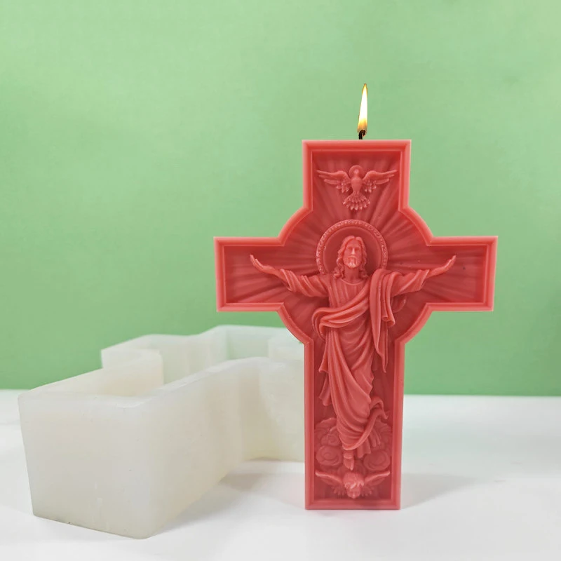 Crucifix Jesus Figurine Candle Mold Catholic Famaily Statue Cement Plaster Mould Soy Wax Candle Molds Religious Home Decor Gifts