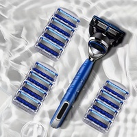 Men'S Manual Razor Kit, 5-Layer Blade Replacement and 1 Handle Safety Shaver for Smooth Shaving, Easy to Clean, Men'S Facial