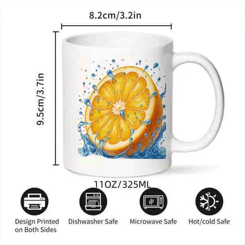 Orange Slice Water Splash Colorful Print Ceramic Coffee Mug 11oz 350ml Personalized Custom Cute Aesthetic Microwave Safe Birthda