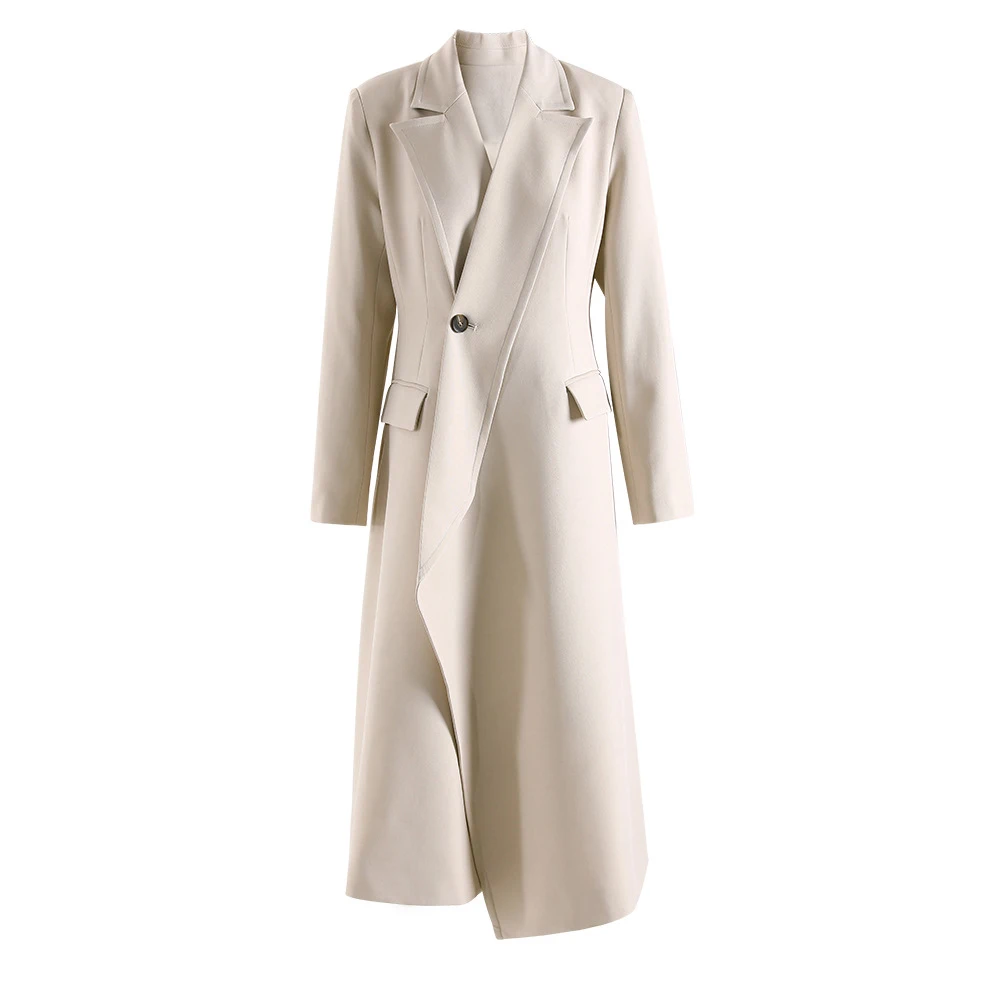 TWOTWINSTYLE Spliced Pockets Irregular Trench For Women Lapel Long Sleeve Tunic Patchwork Button Temperament Coats Female New