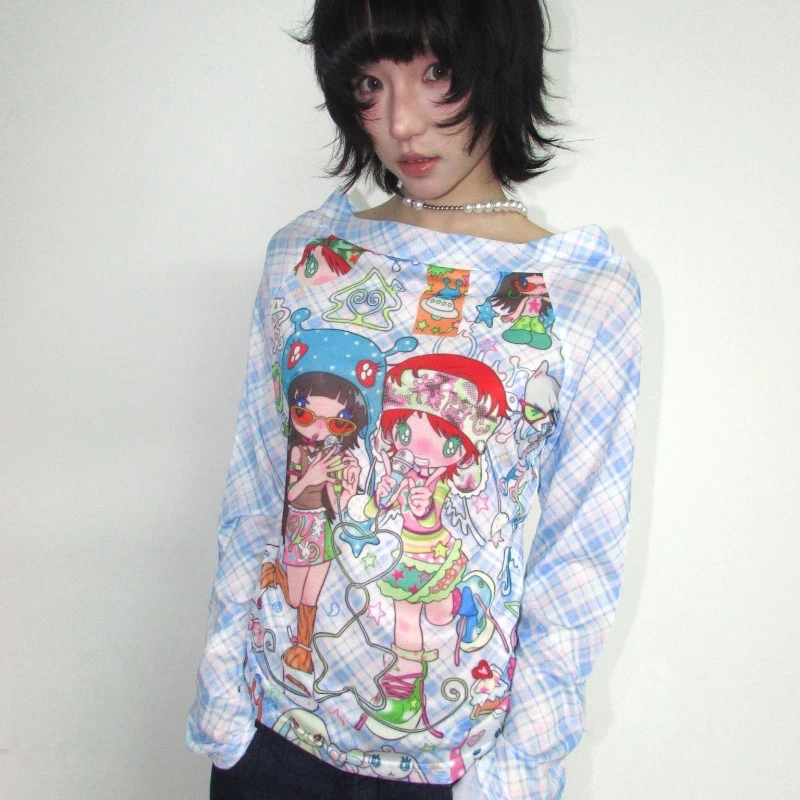 

Deeptown Harajuku Juminocore Graphic T Shirts Women Japanese Style Cartoon Kawaii Y2k Tees Vintage 2000s Long Sleeve T-Shirts