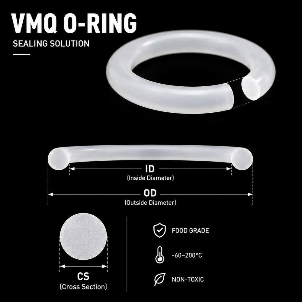 250Pcs White VMQ Silicone Sealing O-Ring SetFood Safe Non-Toxic High Temperature Resistant Gaskets CS1/1.5mm OD4-10mm Seal Kit