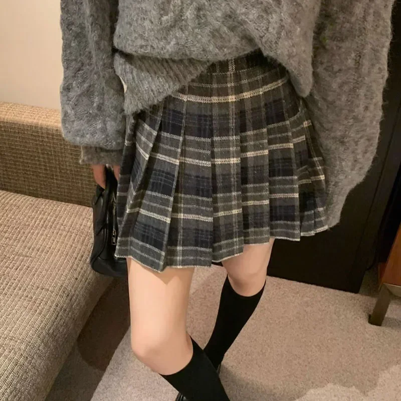 Jupe plissée à carreaux Style Preppy pour femmes, Mini jupe en laine taille haute, uniformes scolaires japonais, jupes Kawaii Y2k Jk, automne hiver