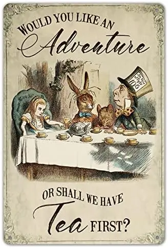 Unique Plaques Poster for Bar Garage Man Cave Home Wall Decor - Shall we Have Tea First Tin Sign  Metal