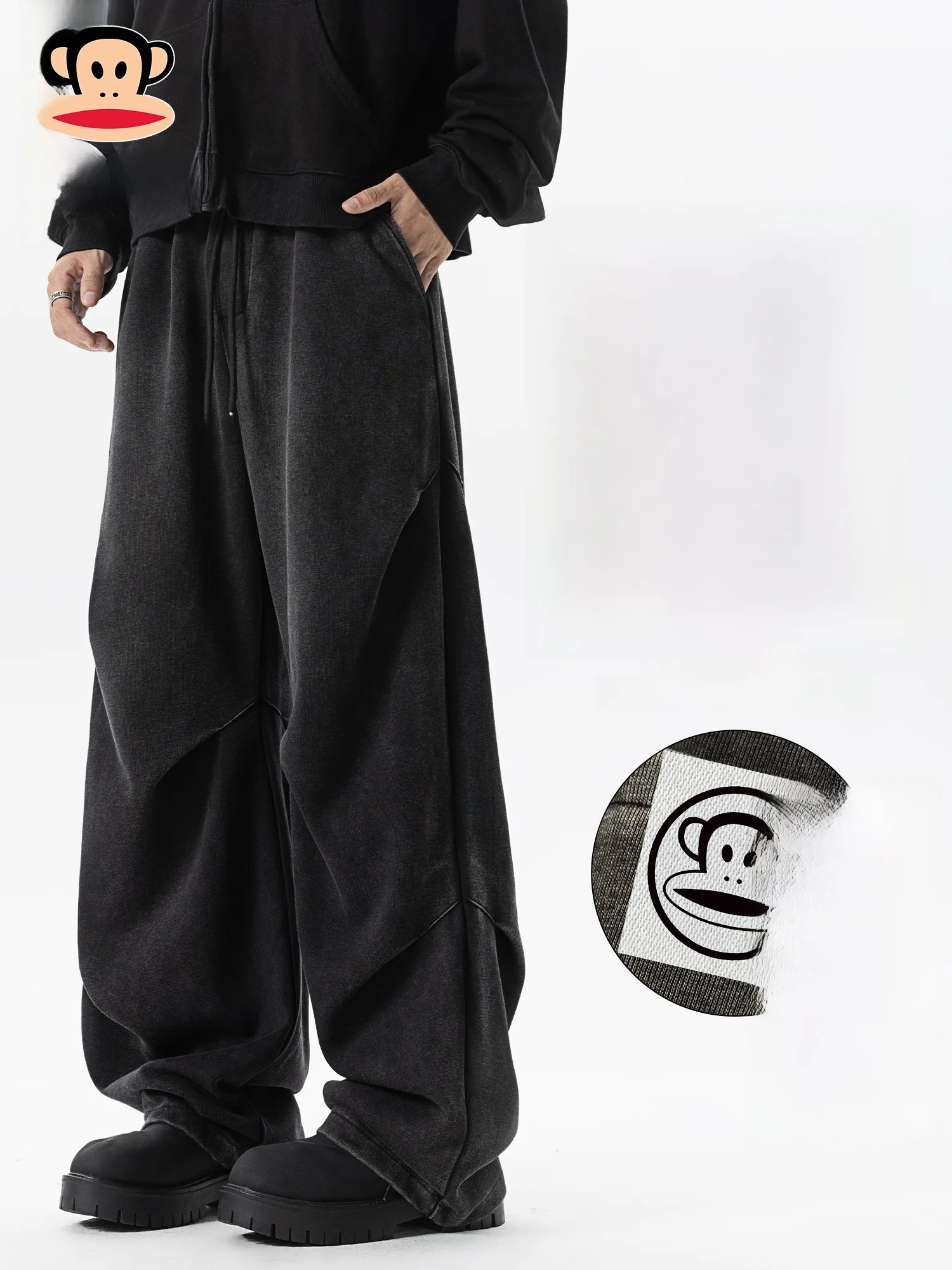 

PaulFrank Retro Pleated Straight Leg Casual Pants Men Winter Thiened Fce Loose New Long Trousers Comfortable Loose Fit