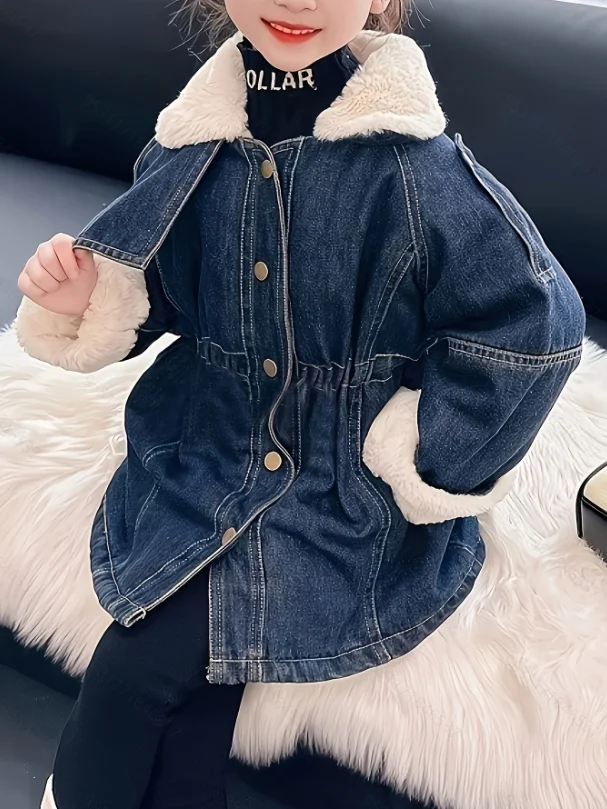 2026 Winter New Girls Fleece Elastic Jacket Thick Fleece Baby Girl Padded Coat Medium Small children style