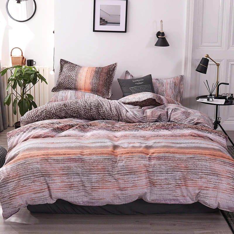 

3PCS Farmhouse Style Duvet Cover Set Retro Wood Grain Design Bedding Set Reversible Soft Vintage Striped Lines Comforter Cover