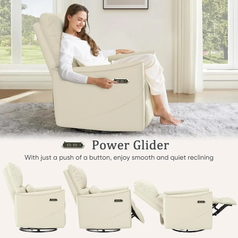 Power Swivel Rocker Fauteuil voor volwassenen, Glider kinderkamer ligstoel met lendensteun