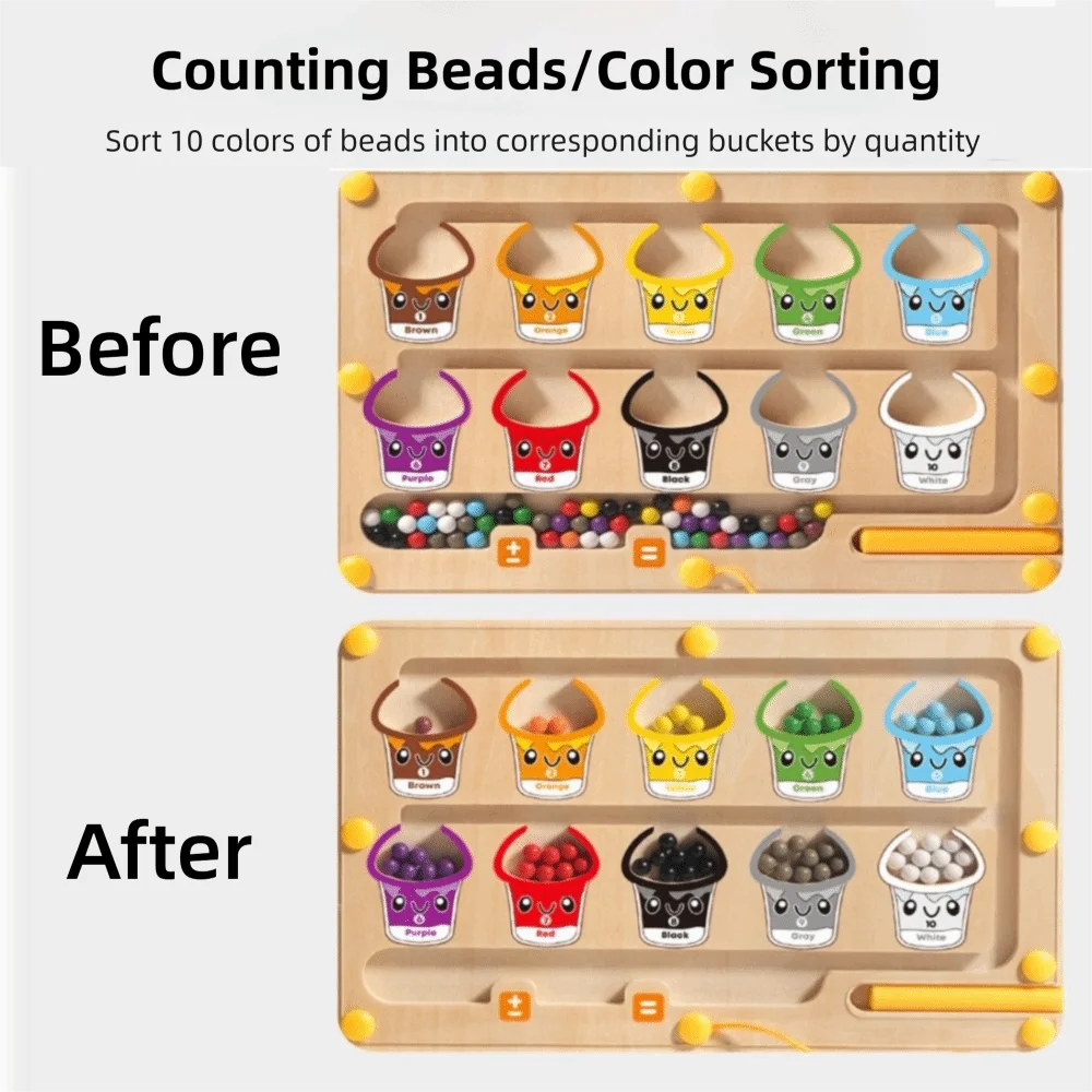 2-in-1 Design Toys for Ages 2-4 Color-Matching Wooden Material Magnetic Puzzle Magnetic Beads Word Spelling Board Home Schooling