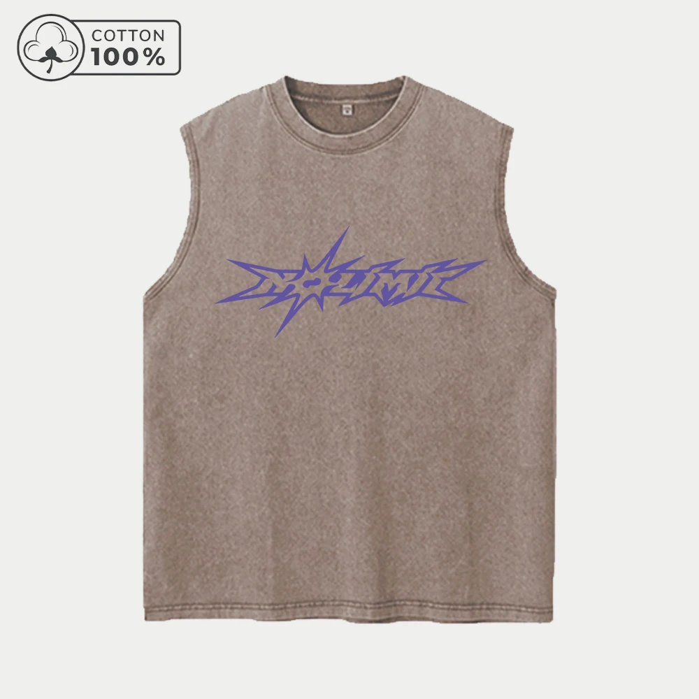 Men's Distressed Washed Vest With Creative Explosion Shape Text Print  Pure Cotton Casual Sleeveless T-Shirt Street Style Top