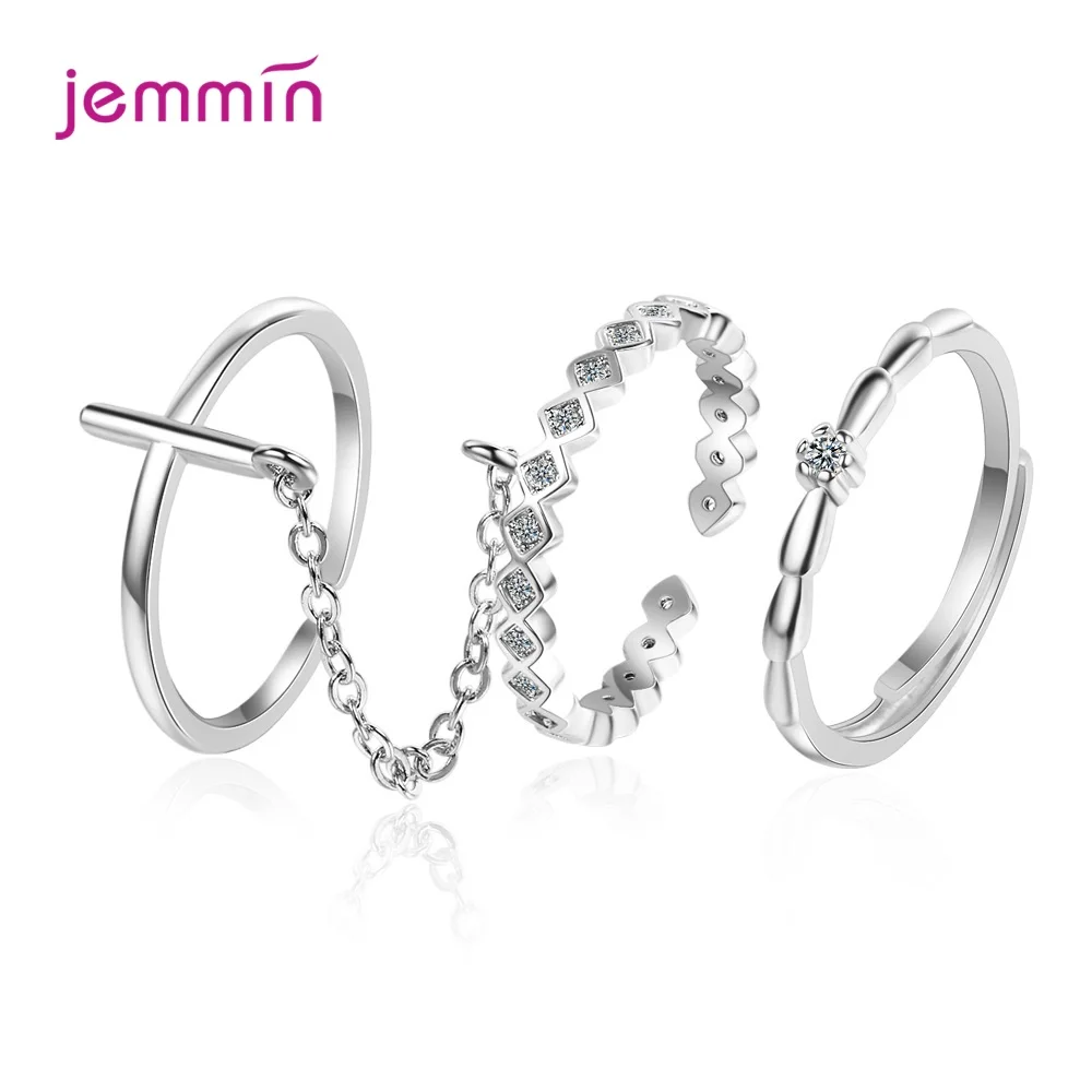 New Arrival 3PCS European Open Cross Ring Set For Women Girls 925 Sterling Silver Zircon Chain Knuckle Joint Ring Party Jewelry