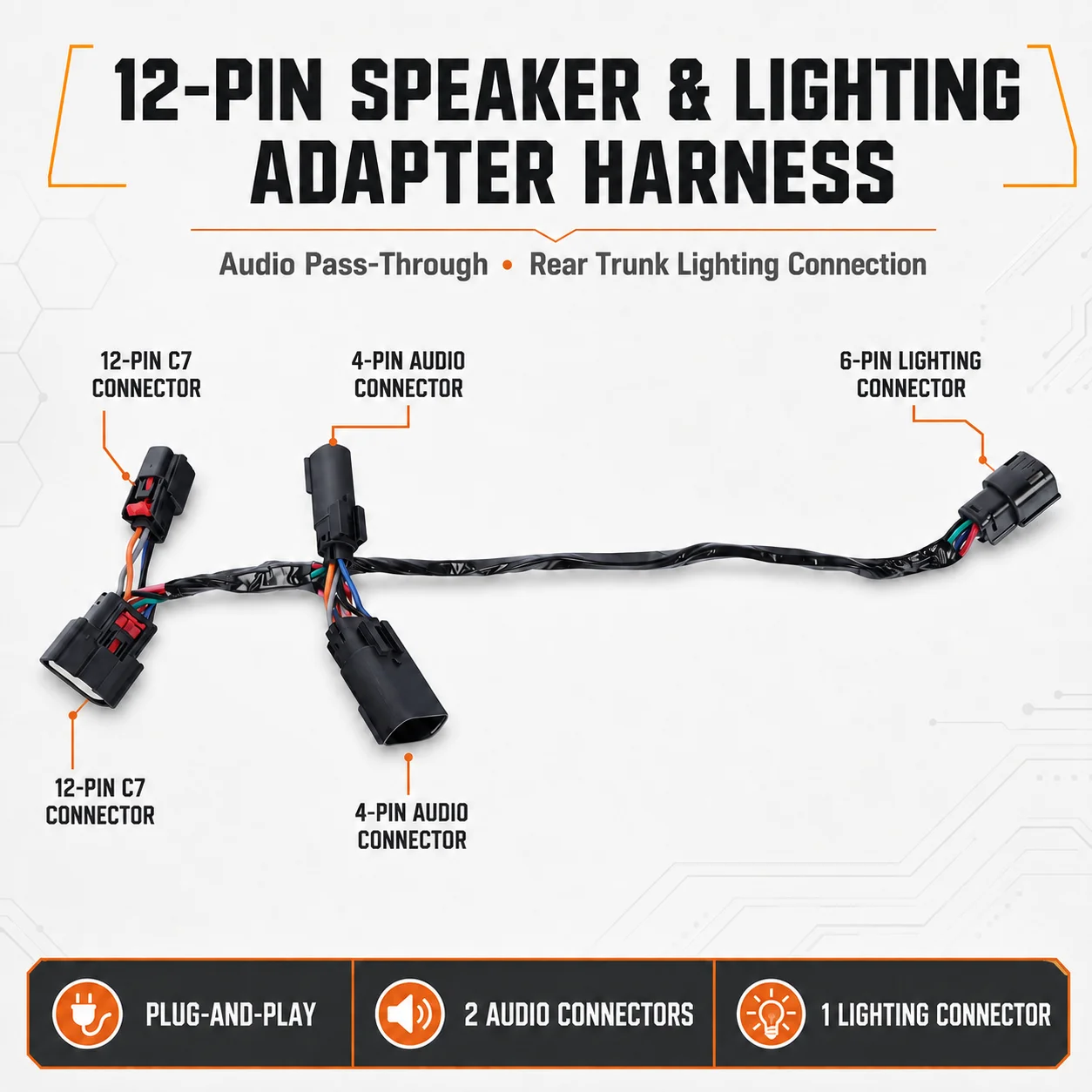Tour Trunk Audio Speaker Lights 12-PIN Wiring Adapter Harness For Harley Touring CVO Road Glide 2023-2025 Street Glide 2024–2025