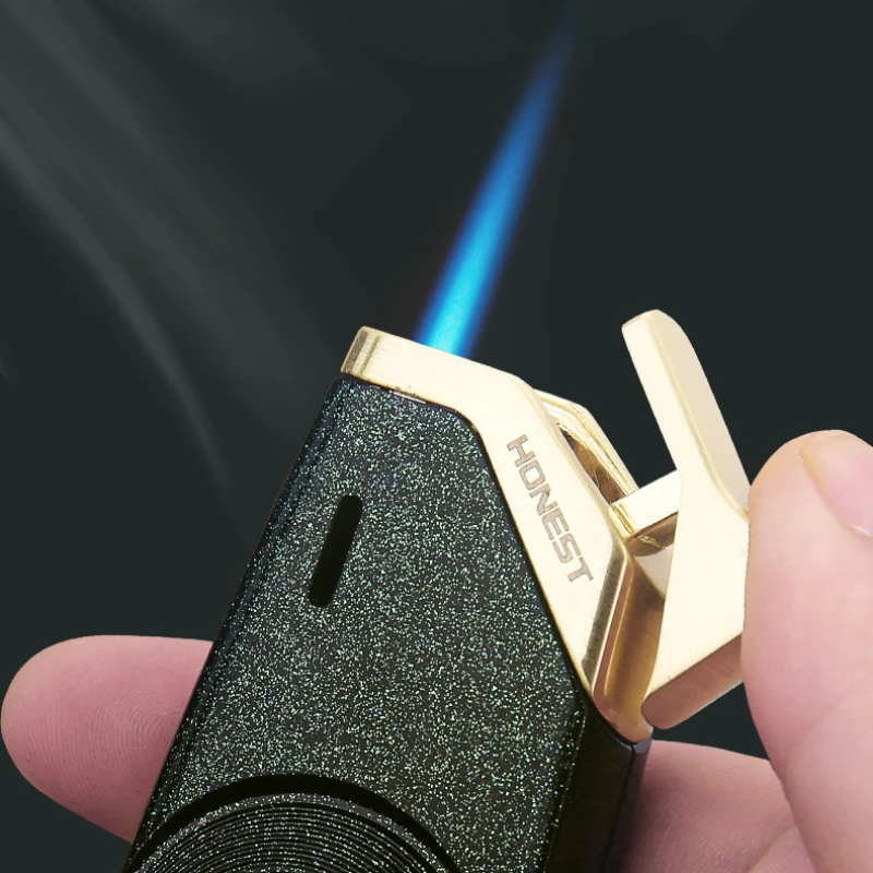 2024 HONEST Butane Gas Inflatable Cigar Lighter Outdoor Windproof Straight Blue Flame Torch Lighter Decompression Men's Gift