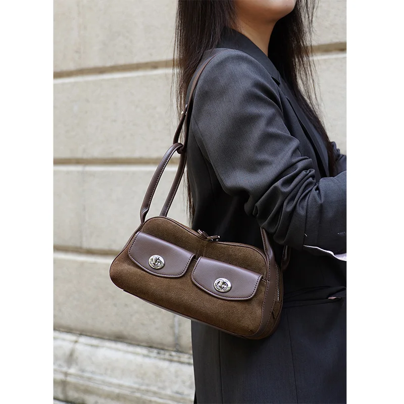 Ins Chic – sac de selle en cuir de vache/suede pour femmes, 2 poches, sacs à bandoulière à une épaule, sac à main de bonne qualité, sacoche