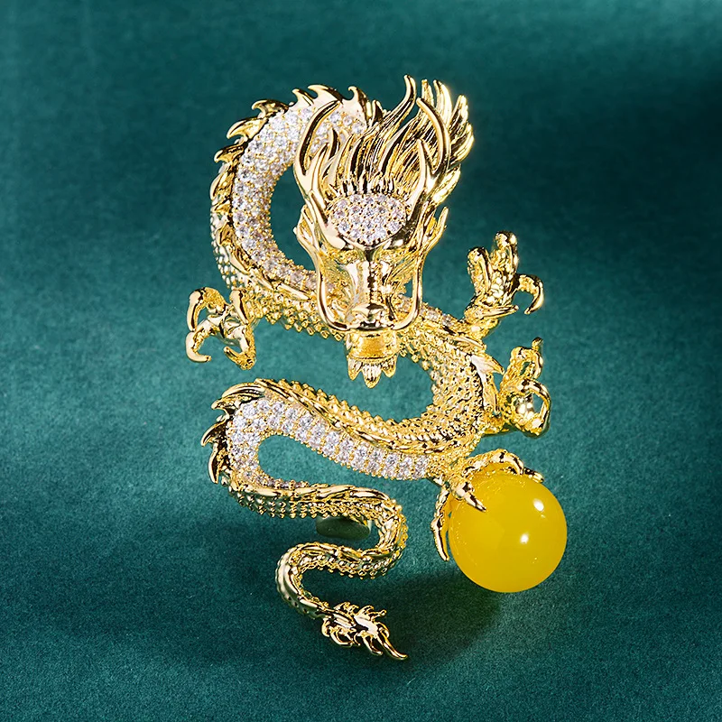 

Year of the Dragon Brooch 2024 Temperament Brooch Set with Zirconium new Zodiac Dragon Corsage suit pin vintage accessories