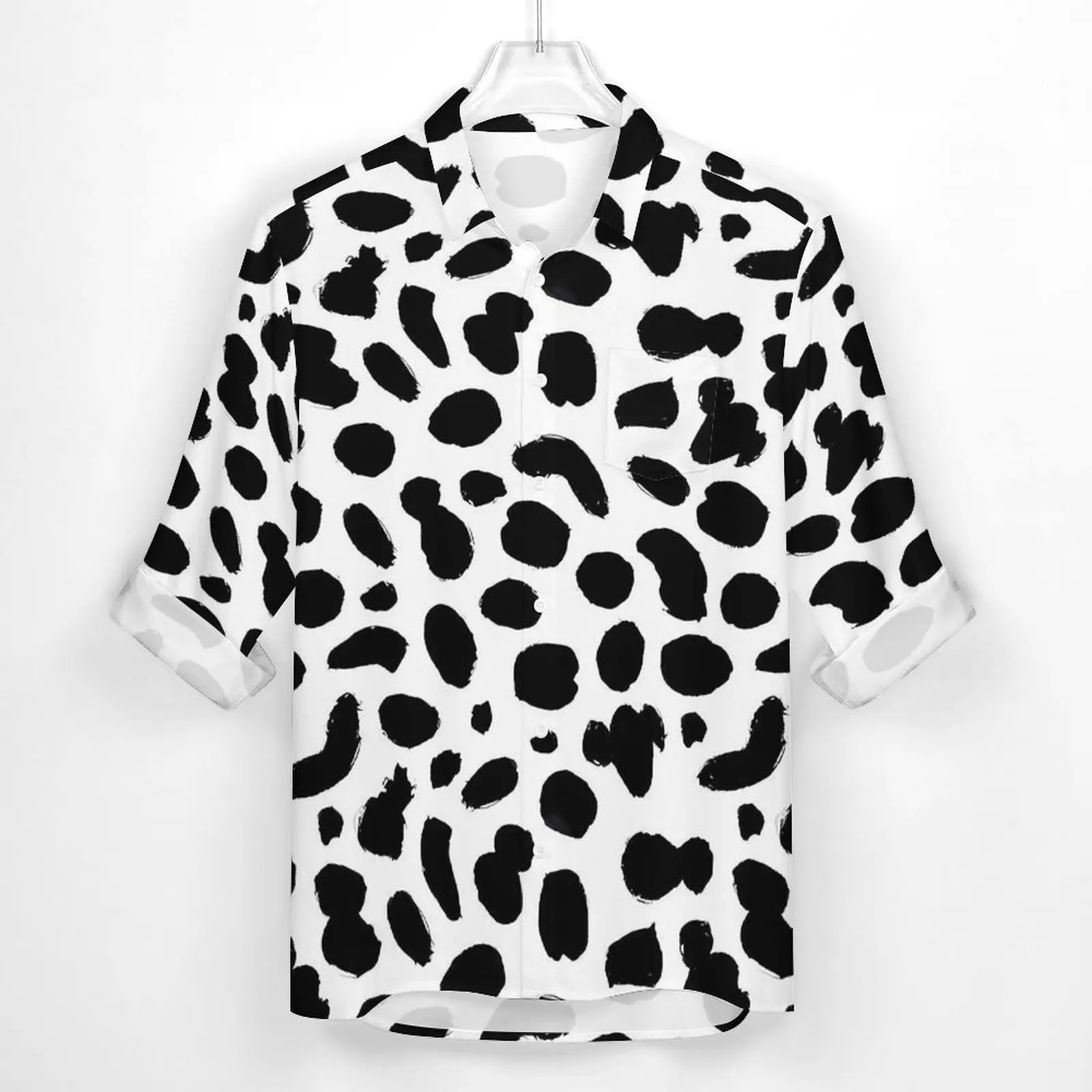 Dalmatian Print Y2K Casual Shirt Men Black Spots Shirt Autumn Retro Blouses Long Sleeve Pattern Oversized Clothing